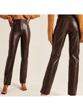 Abercrombie & Fitch 90's straight ultra high rise brown faux leather pants Sz 26